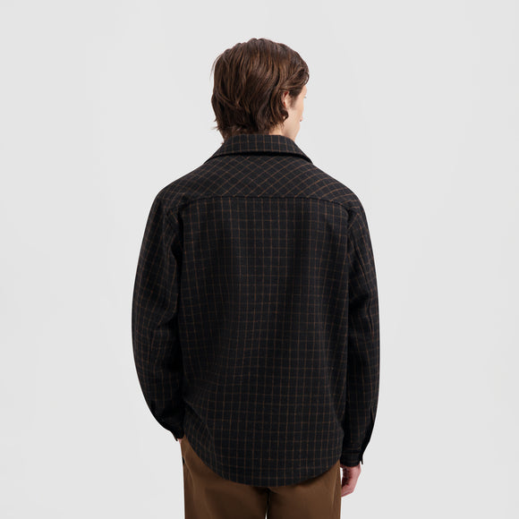 Wool Grid Shacket - Black / Brown