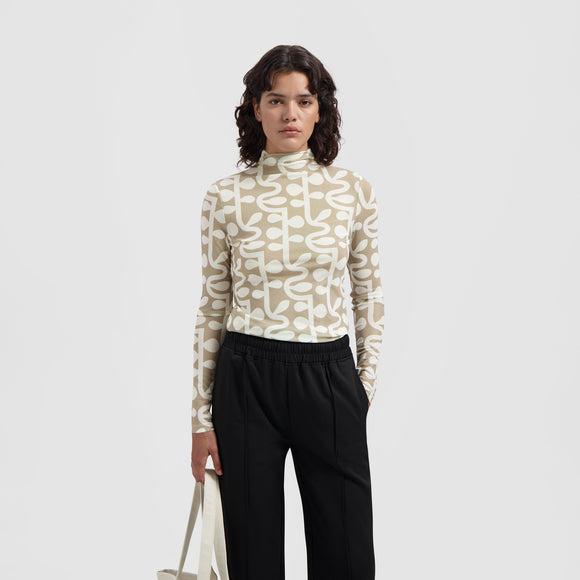 WMN Vine AOP Mockneck - Beige