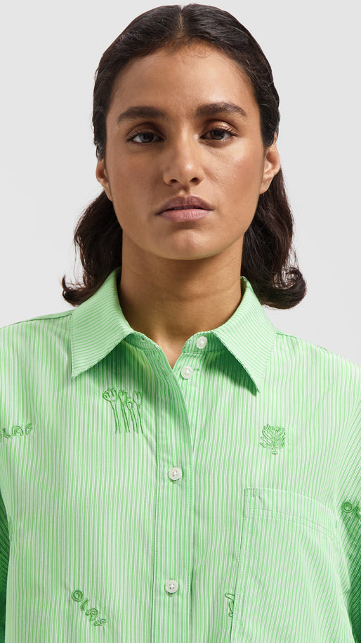 WMN Stripe Embro Shirt - Green