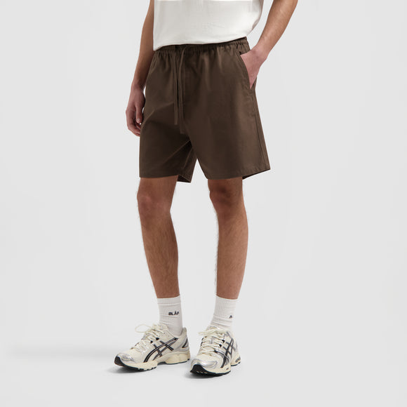Elasticated Cotton Shorts  - Brown
