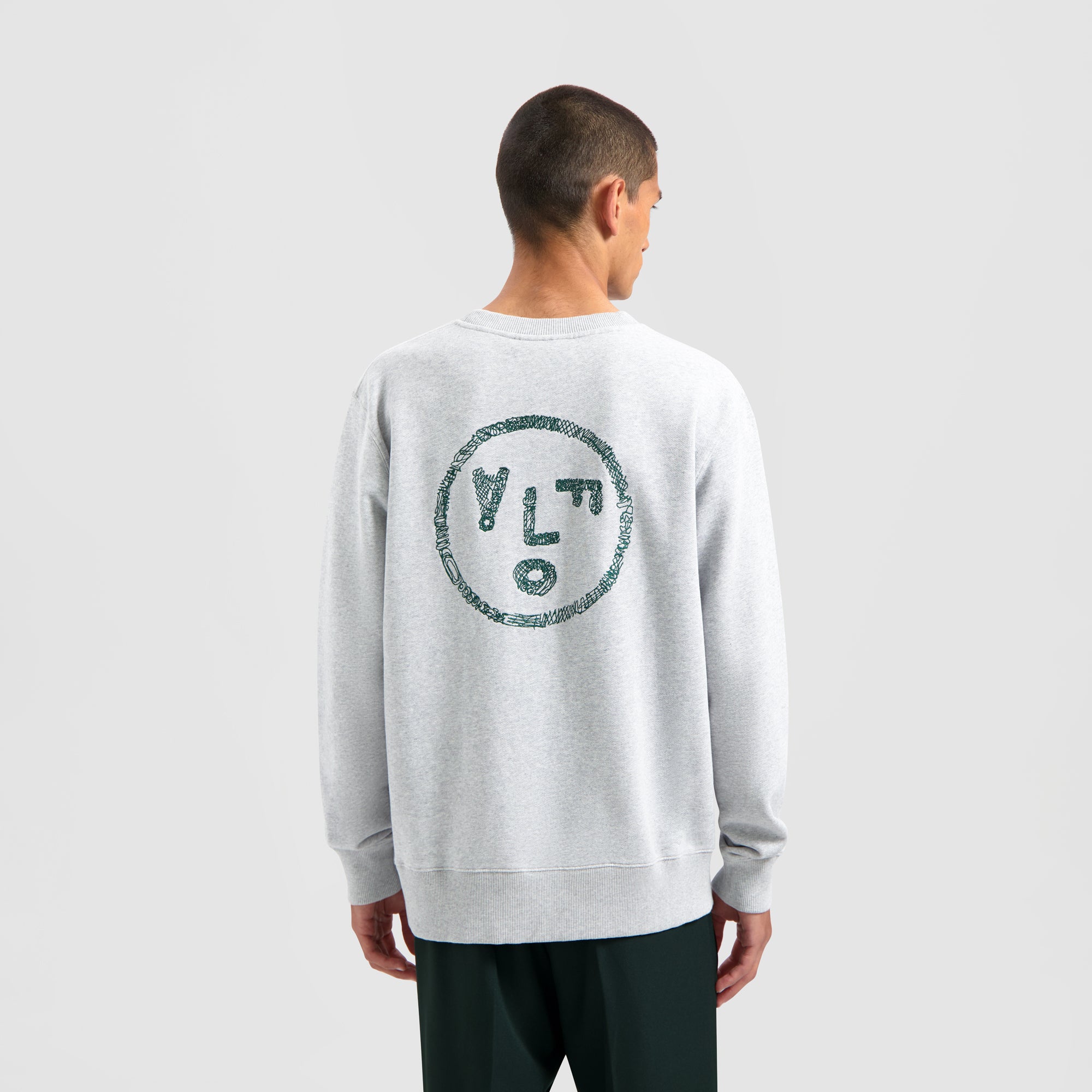 Scribble Face Crewneck - Heather Grey