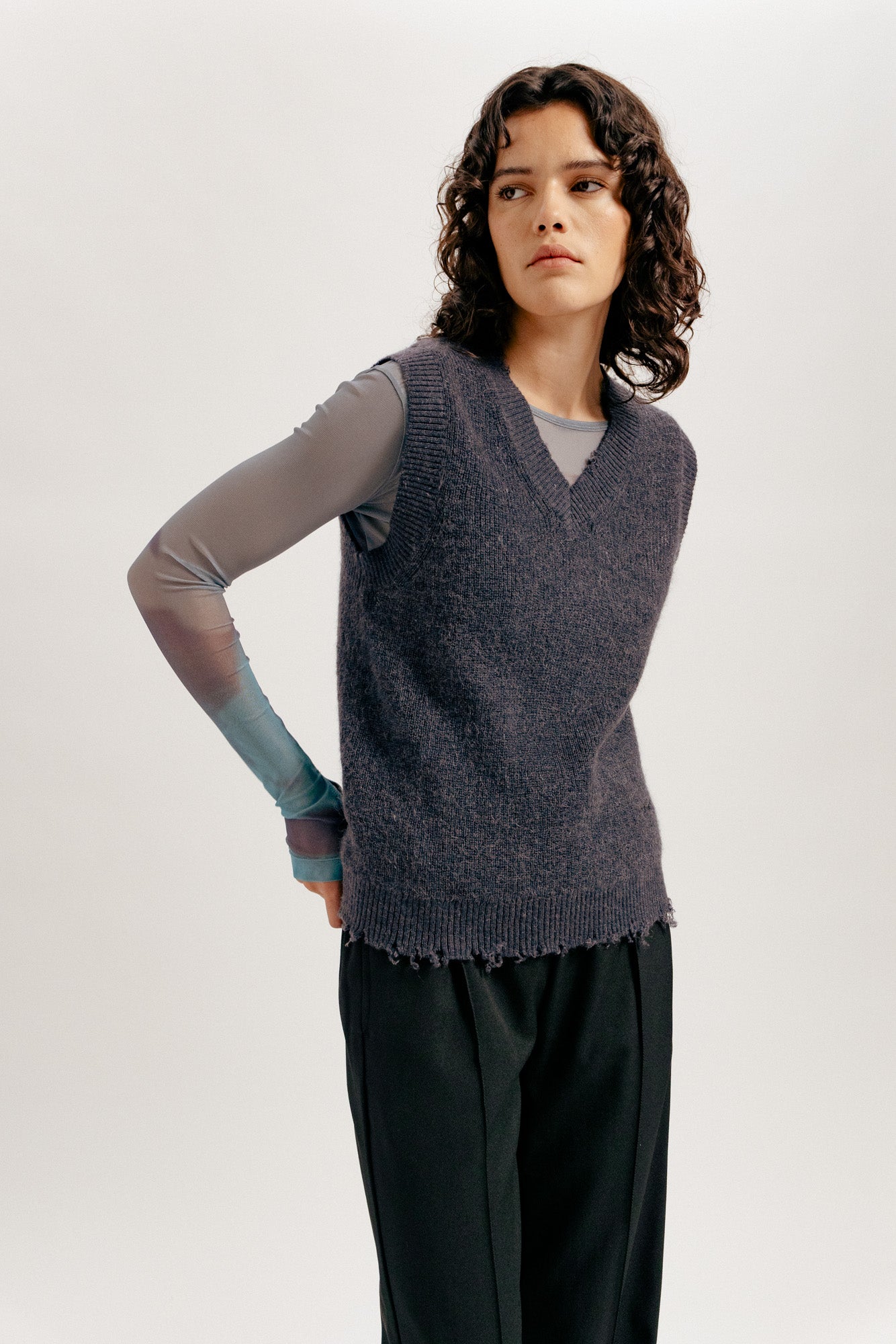 WMN Mohair Knitted Vest - Grey