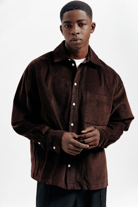 Corduroy Boxy Shirt - Brown