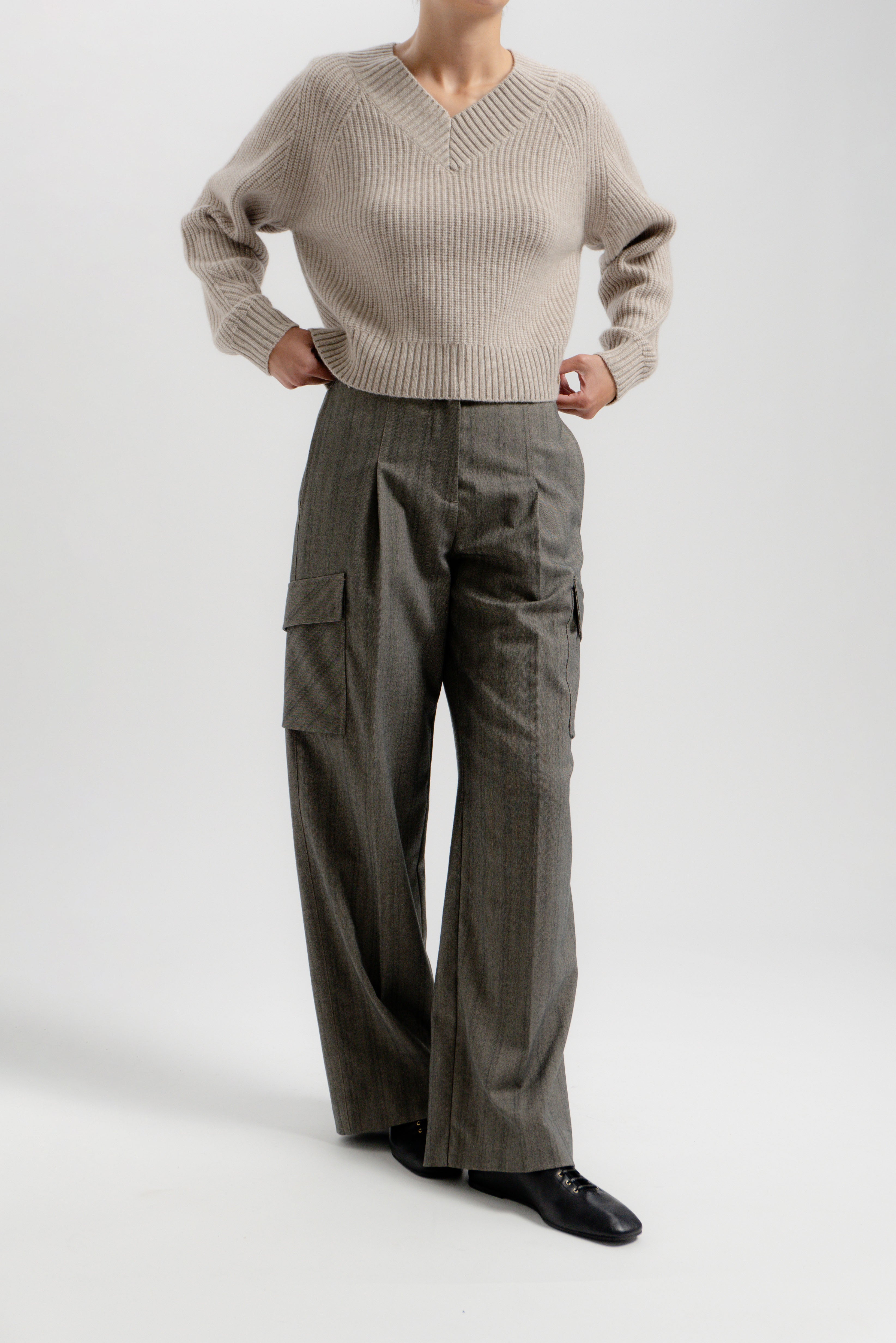 Herringbone Cargo Pants - Brown