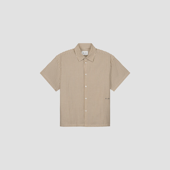 Boxy Seersucker Stripe SS Shirt - Cinnamon Brown