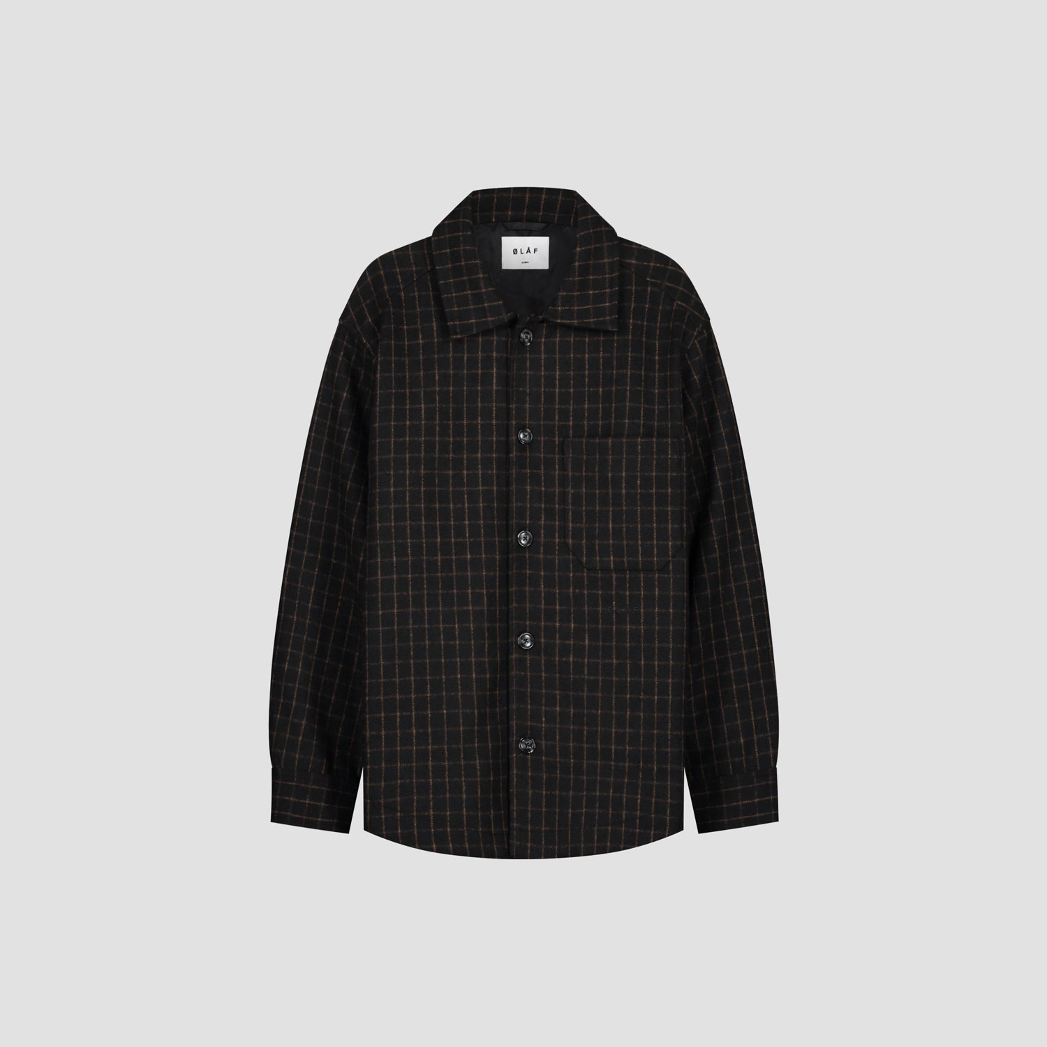 Wool Grid Shacket - Black / Brown