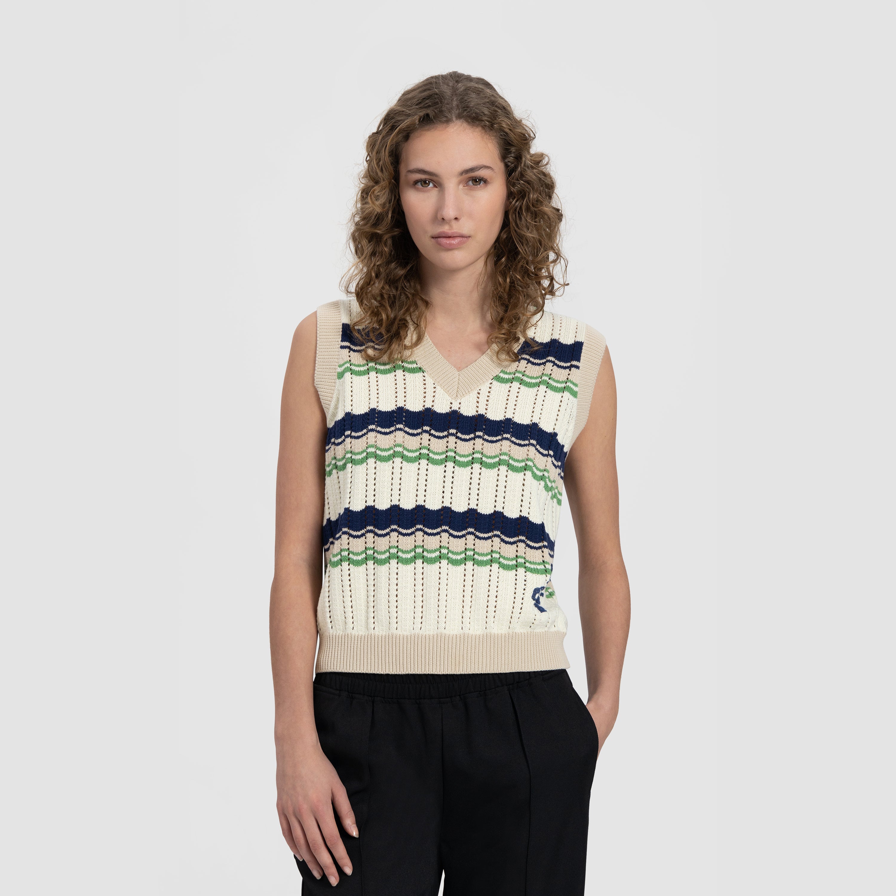 WMN Stripe Knit Vest - White/Green