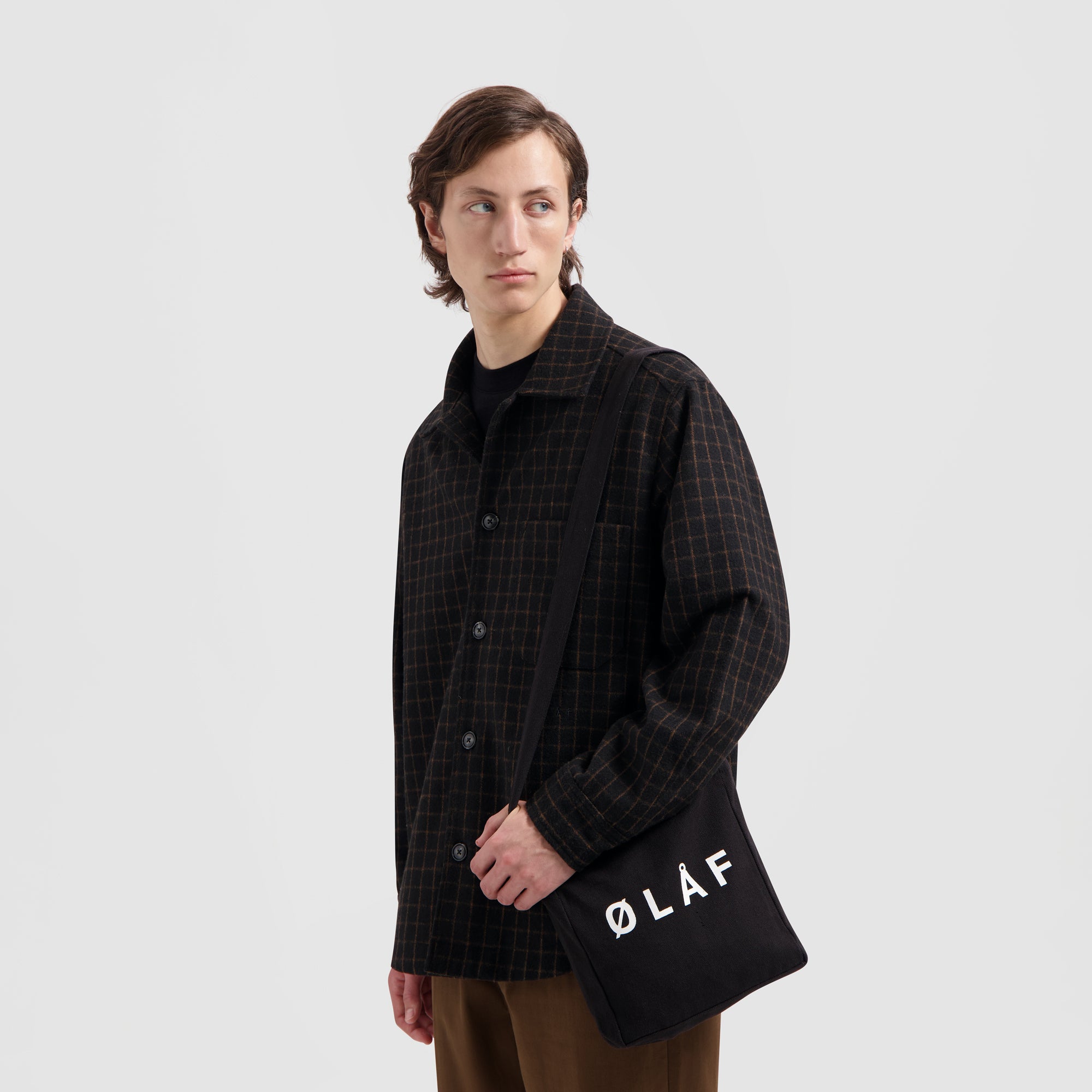 Wool Grid Shacket - Black / Brown