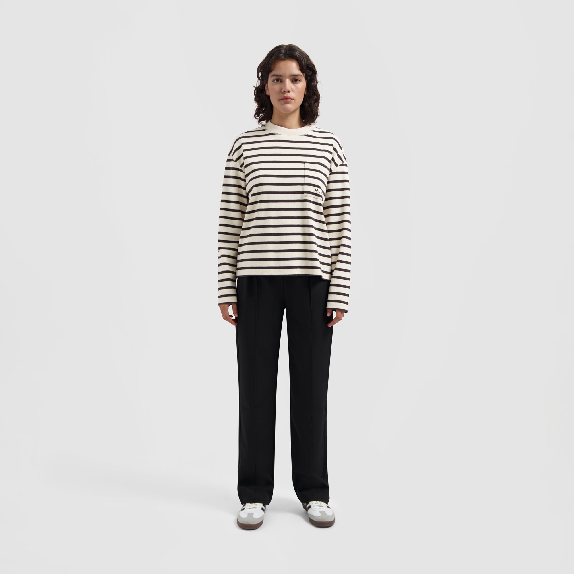 WMN Stripe Sweatshirt - Off White / Mulch Brown