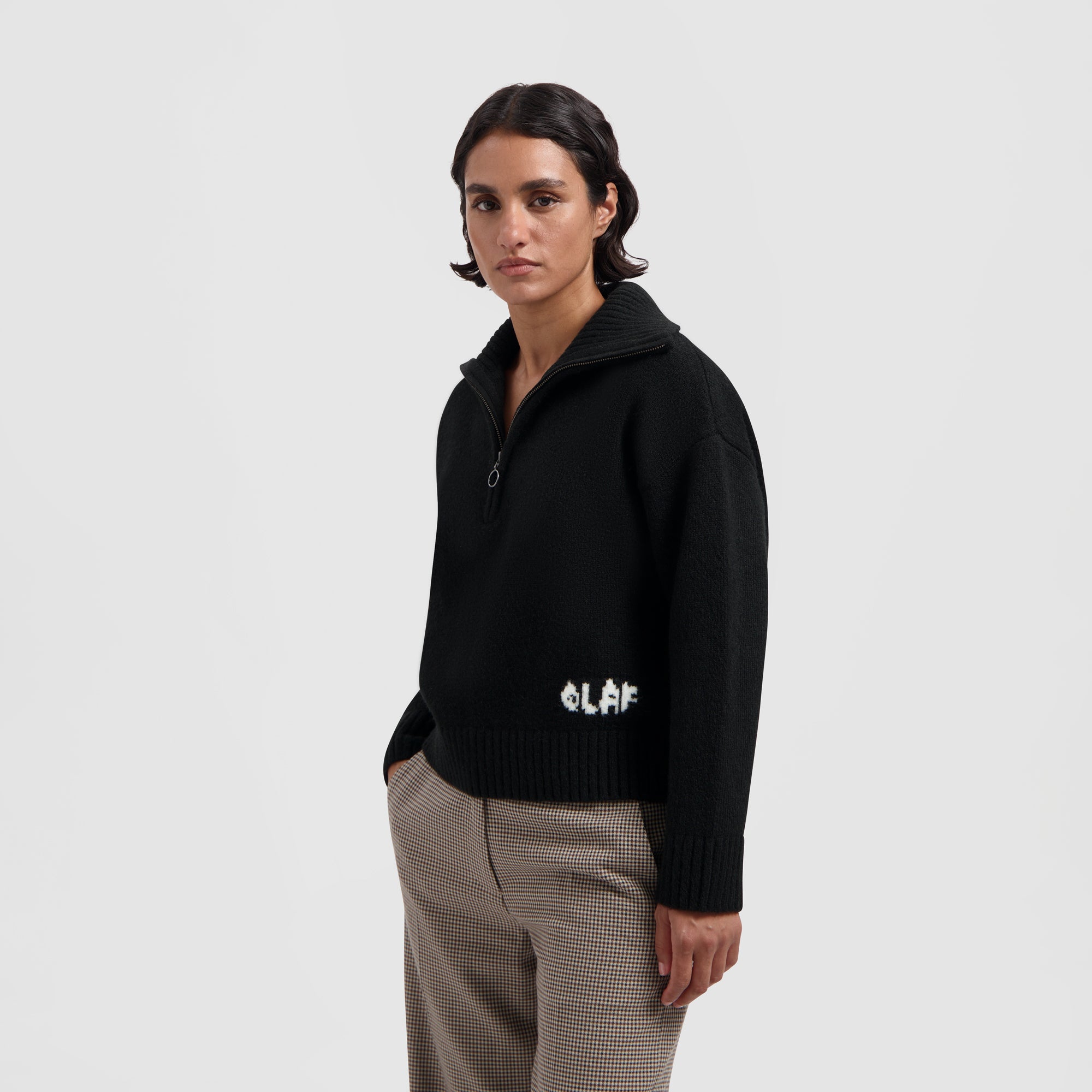 WMN Stencil Zip Mockneck - Black