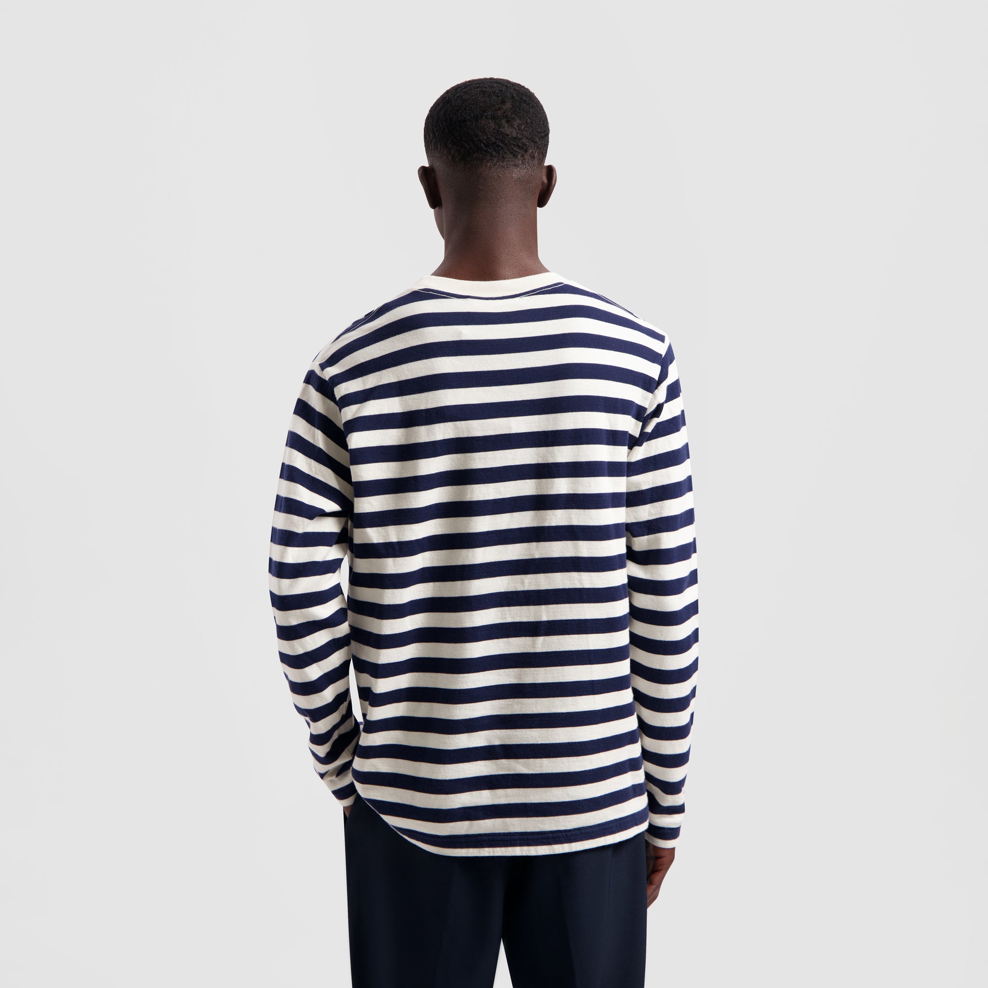 Stripe Sans LS Tee - White / Blue