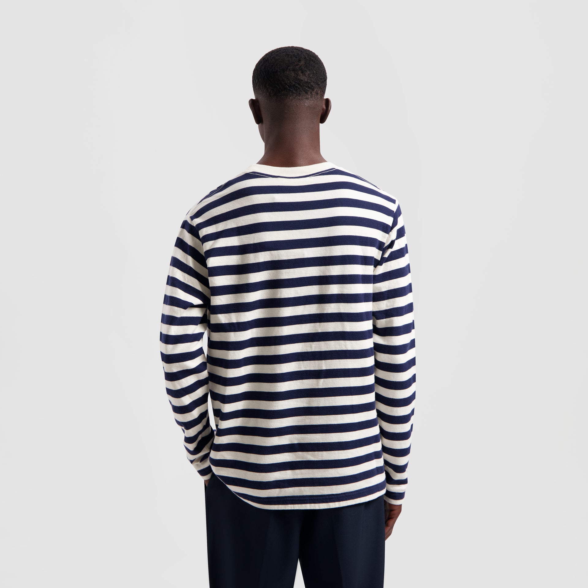 Stripe Sans LS Tee - White / Blue – ØLÅF