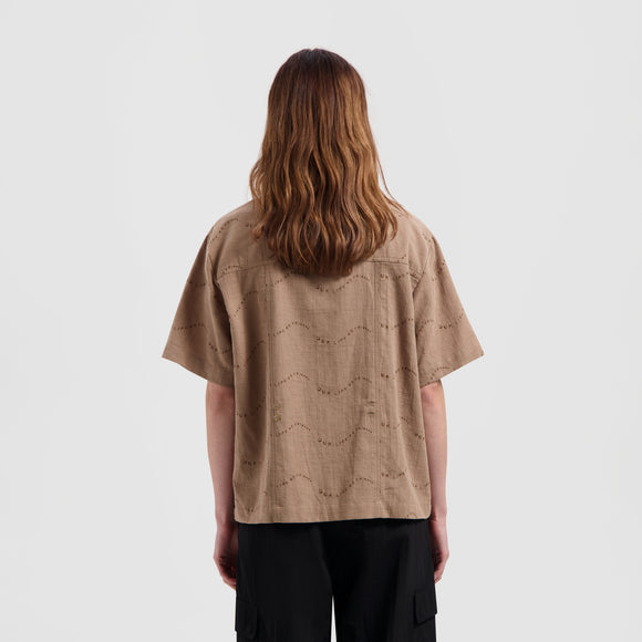 WMN Open Collar Shirt SS - Brown