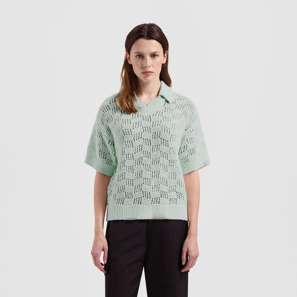 WMN Check Knitted Polo - Light Blue