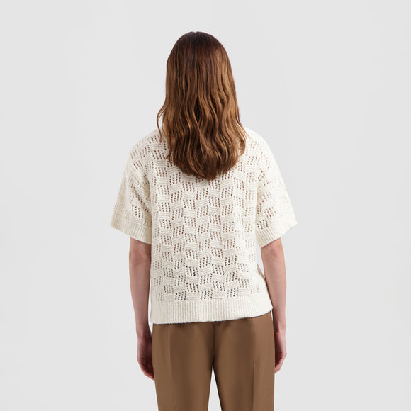 WMN Check Knitted Polo - Off White