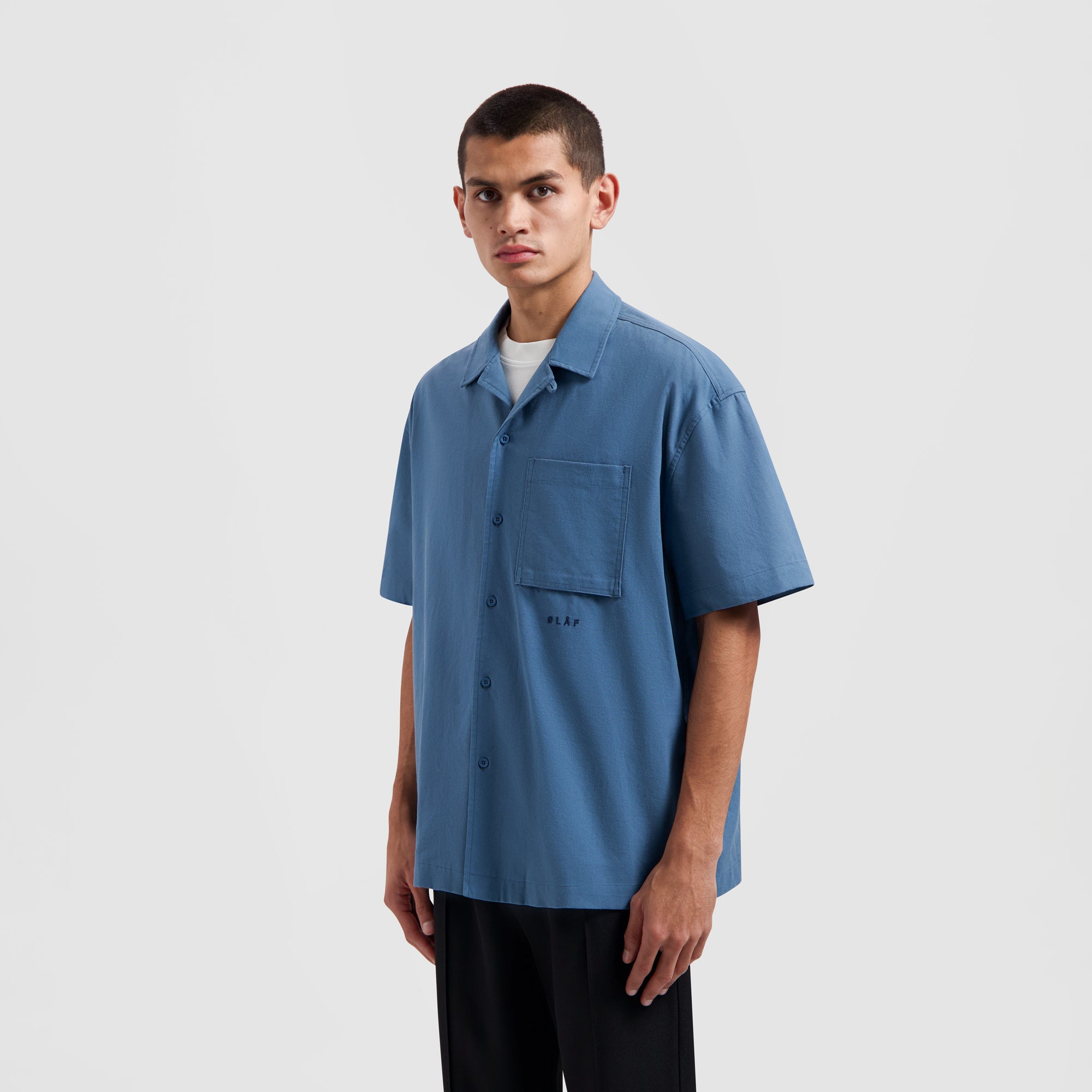 Cotton Linen SS Shirt - Ocean Blue
