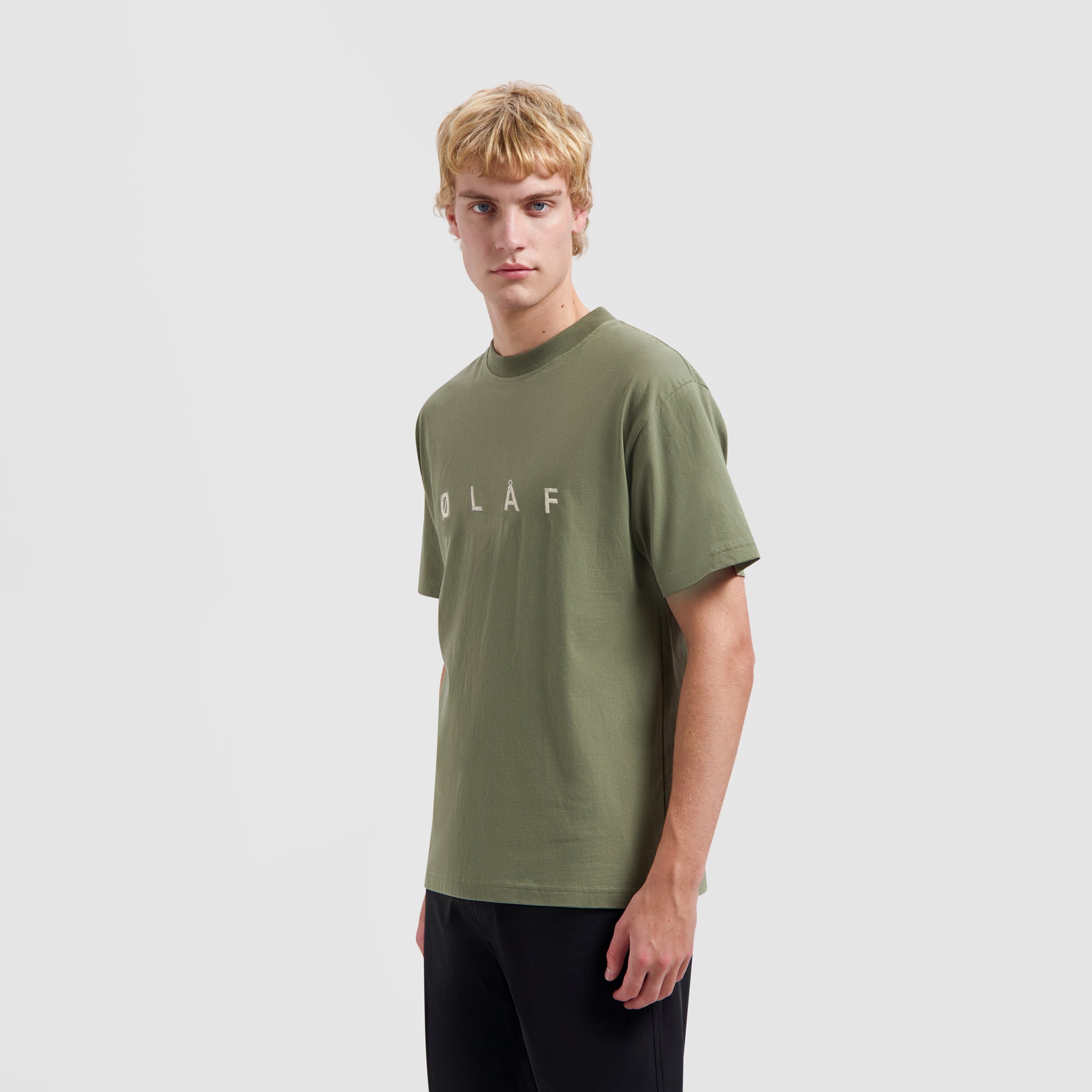 Sans Embroidered Tee - Pewter Green