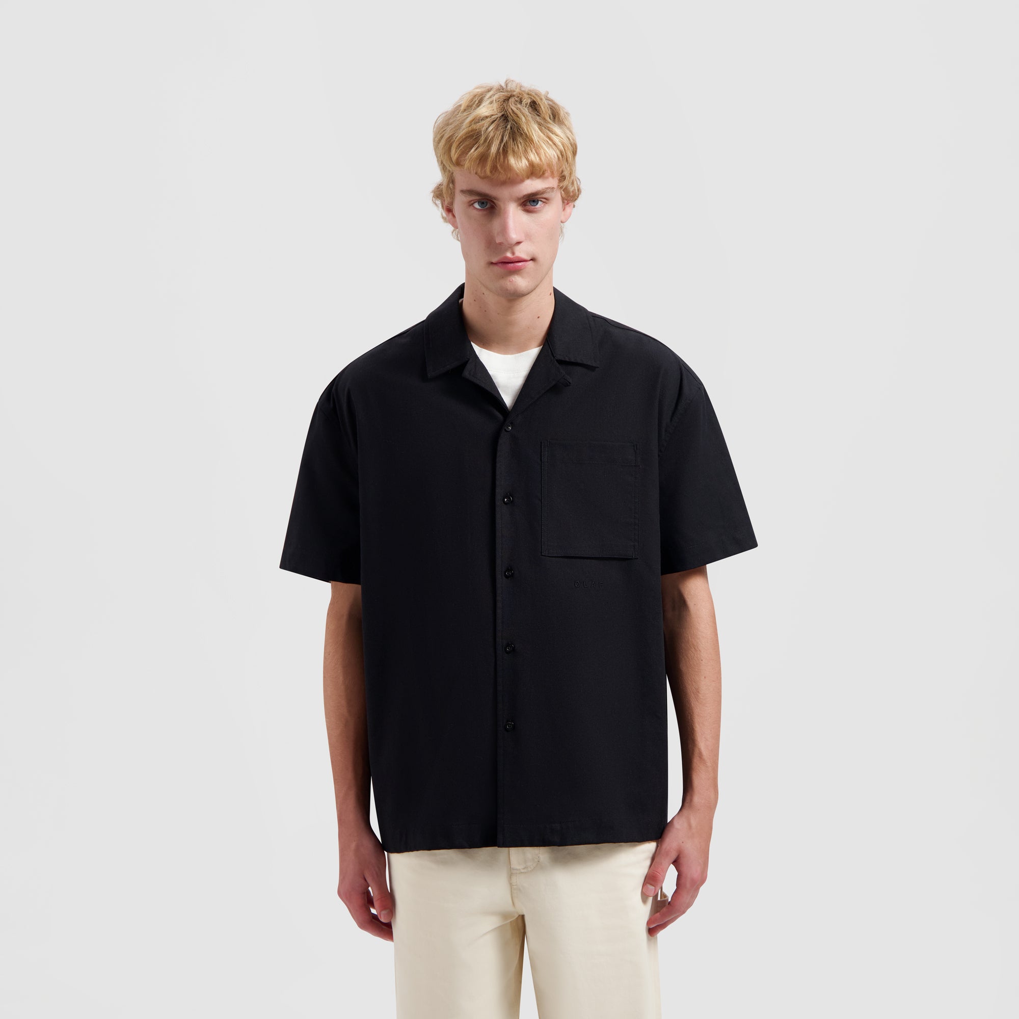 Cotton Linen SS Shirt - Black