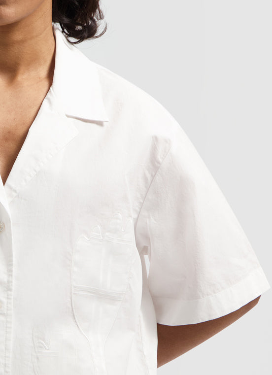 WMN Cut Out Camp Collar Shirt - White