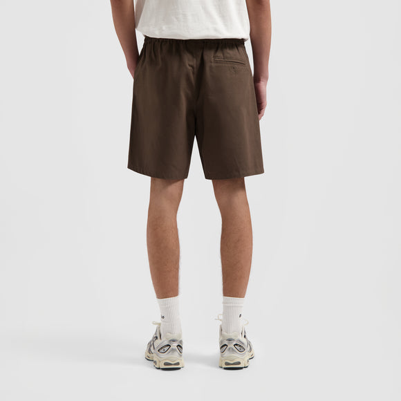 Elasticated Cotton Shorts  - Brown