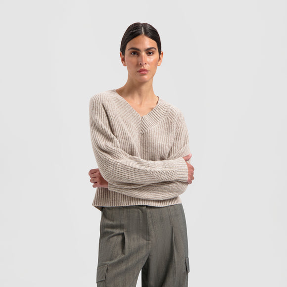 Merino V-Neck Knit - Oatmeal