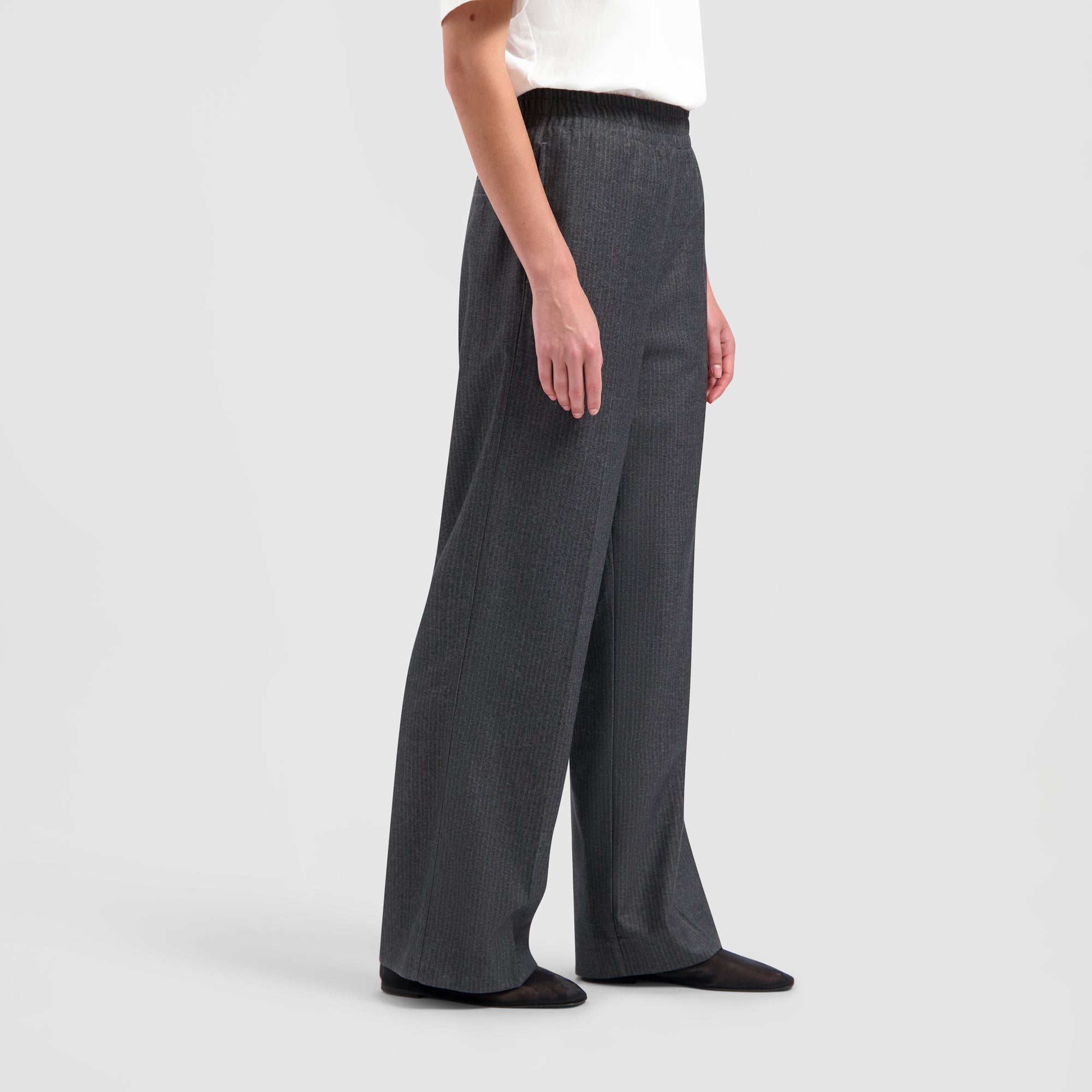 Stripe Elasticated Wide Leg Pants - Grey