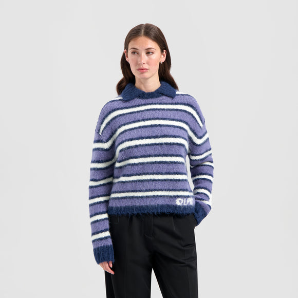 Striped Polo Knit - Hazy Blue