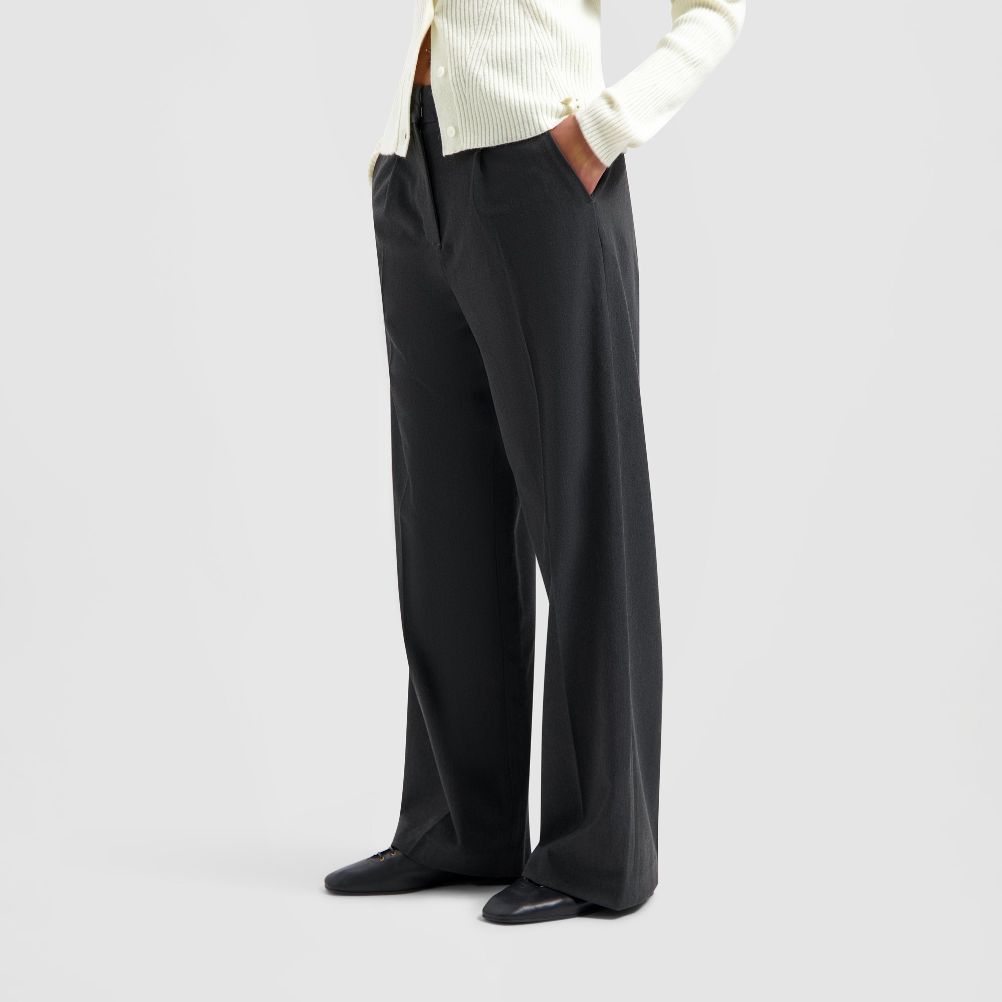 Tailored Wide Leg Pants - Dark Heather Grey