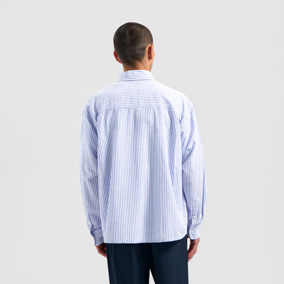 Seersucker Boxy Shirt - Blue/White