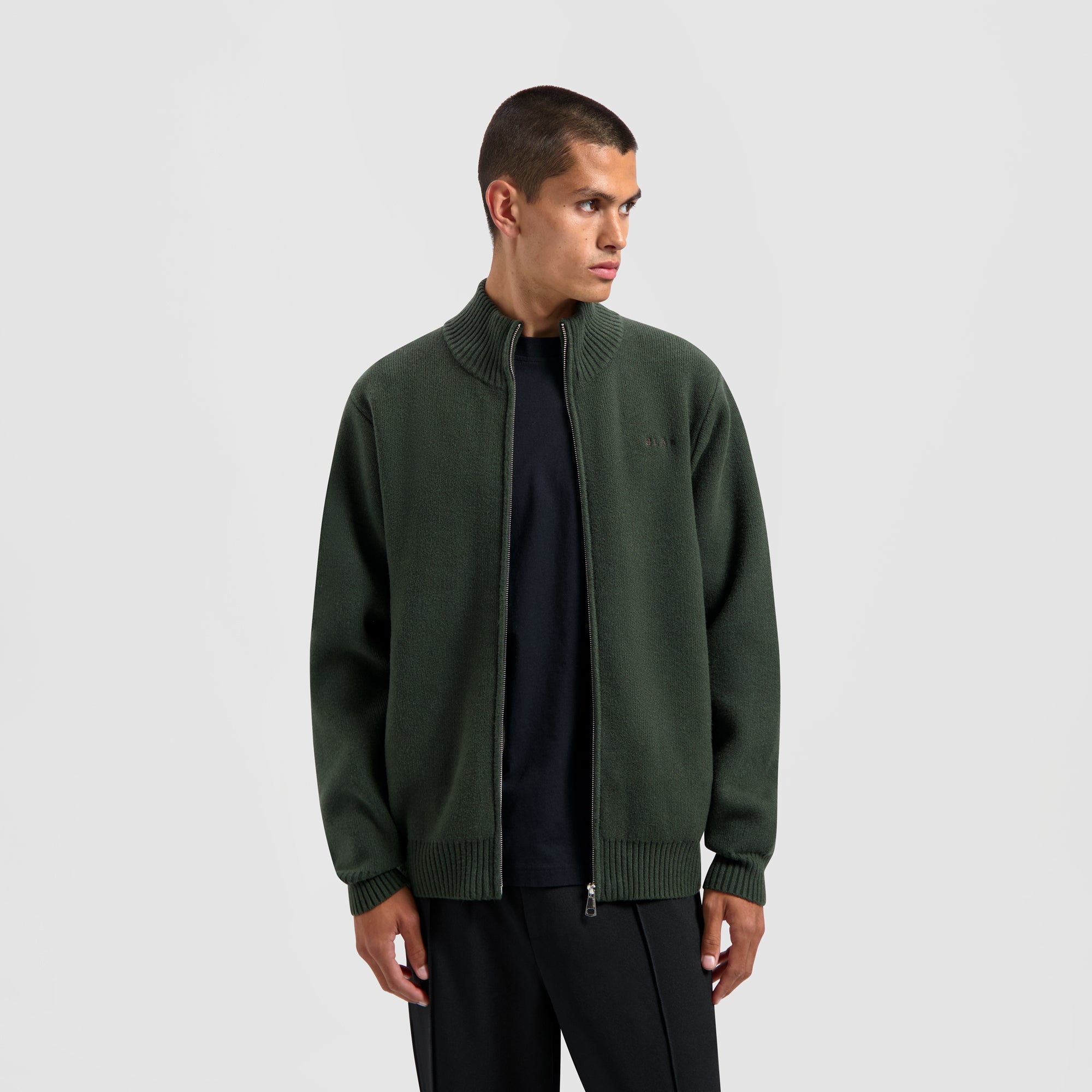 Knitted Zip Up Cardigan - Sacramento Green