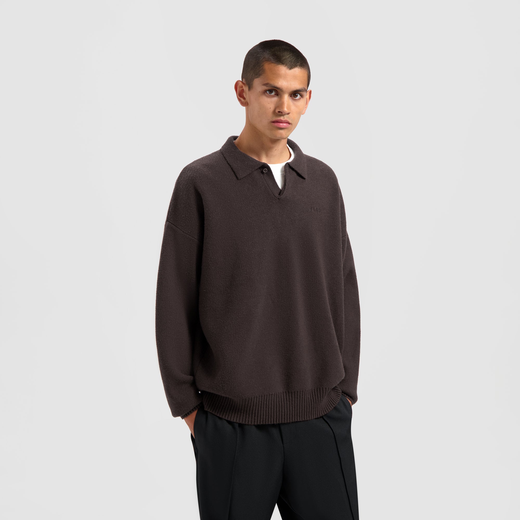 Oversized Knitted Polo - Brunette