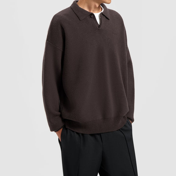 Oversized Knitted Polo - Brunette