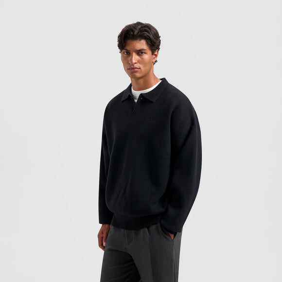 Oversized Knitted Polo - Black