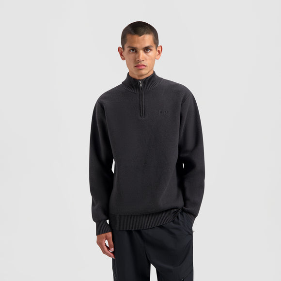 Knitted Zip Mock Neck - Charcoal Grey