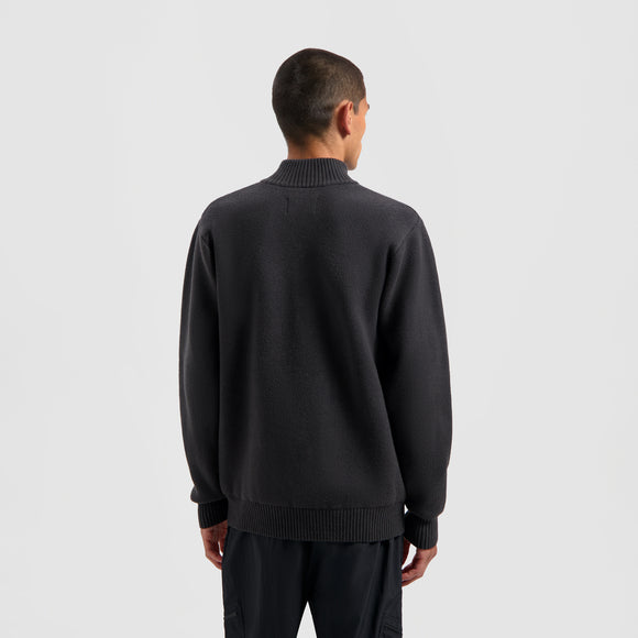 Knitted Zip Mock Neck - Charcoal Grey