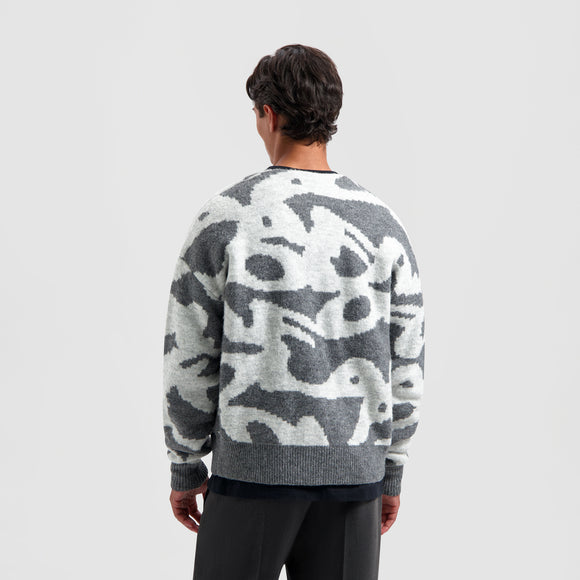 Wavy Drift Knitted Cardigan - Grey