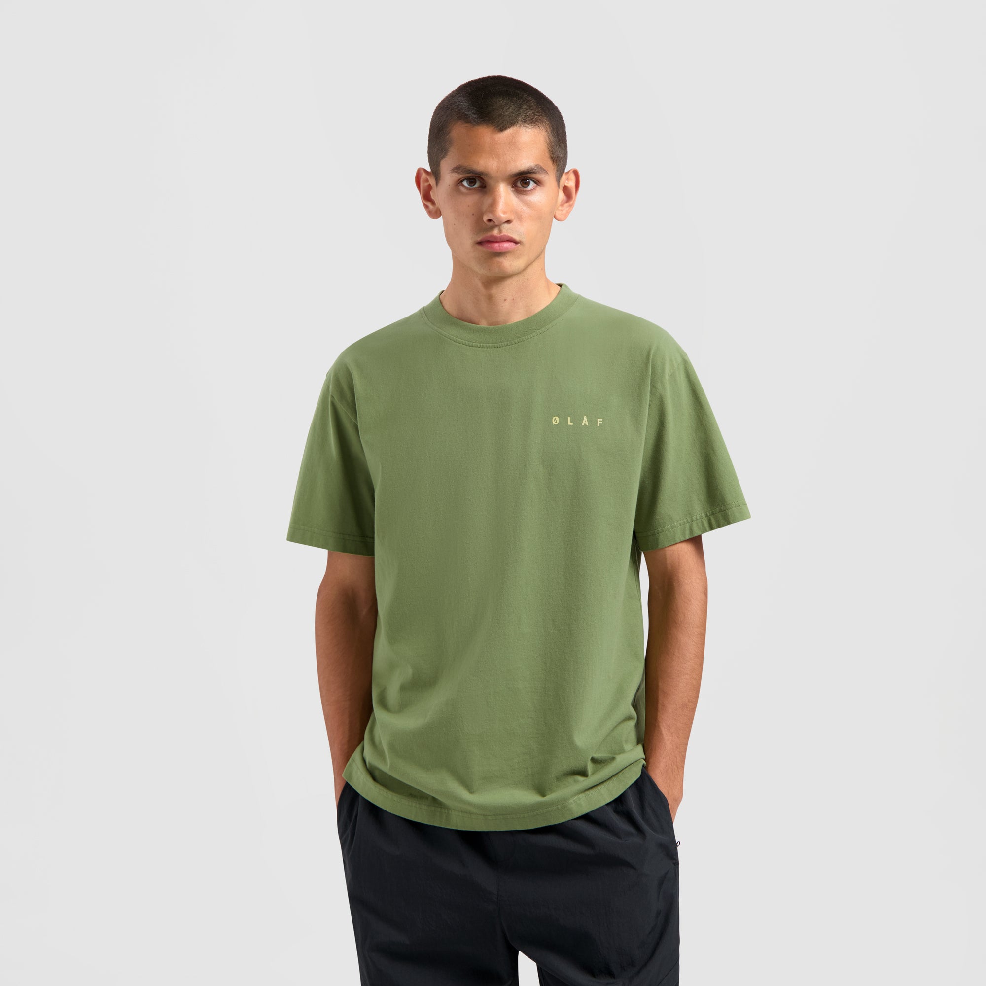 Scribble Face Tee - Light Olive