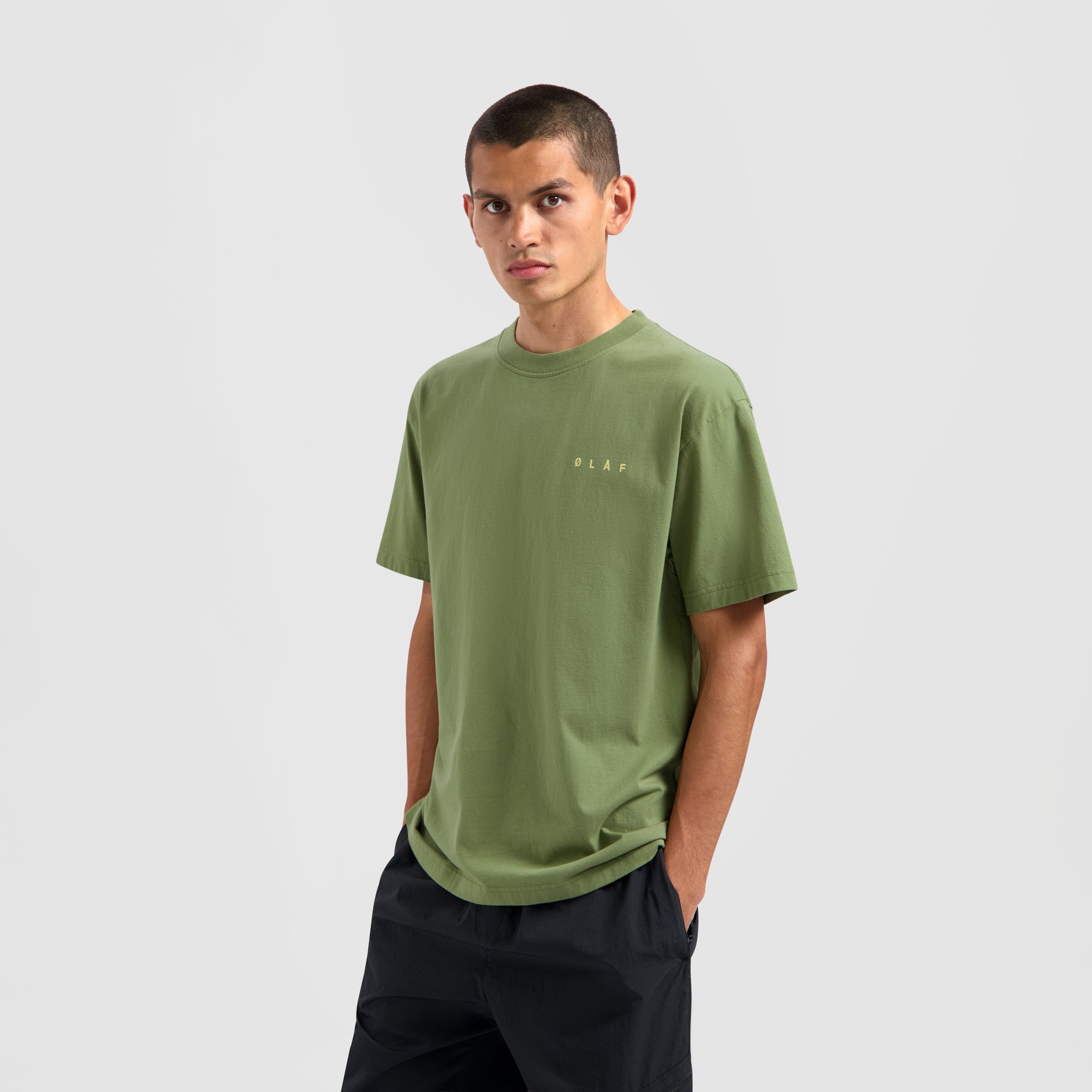 Scribble Face Tee - Light Olive