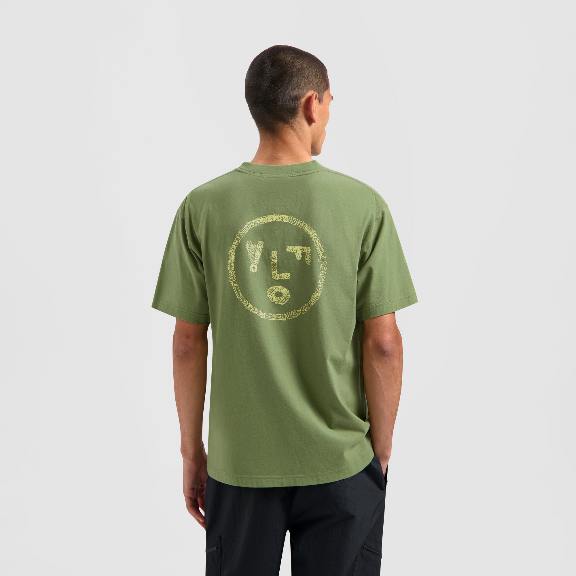 Scribble Face Tee - Light Olive