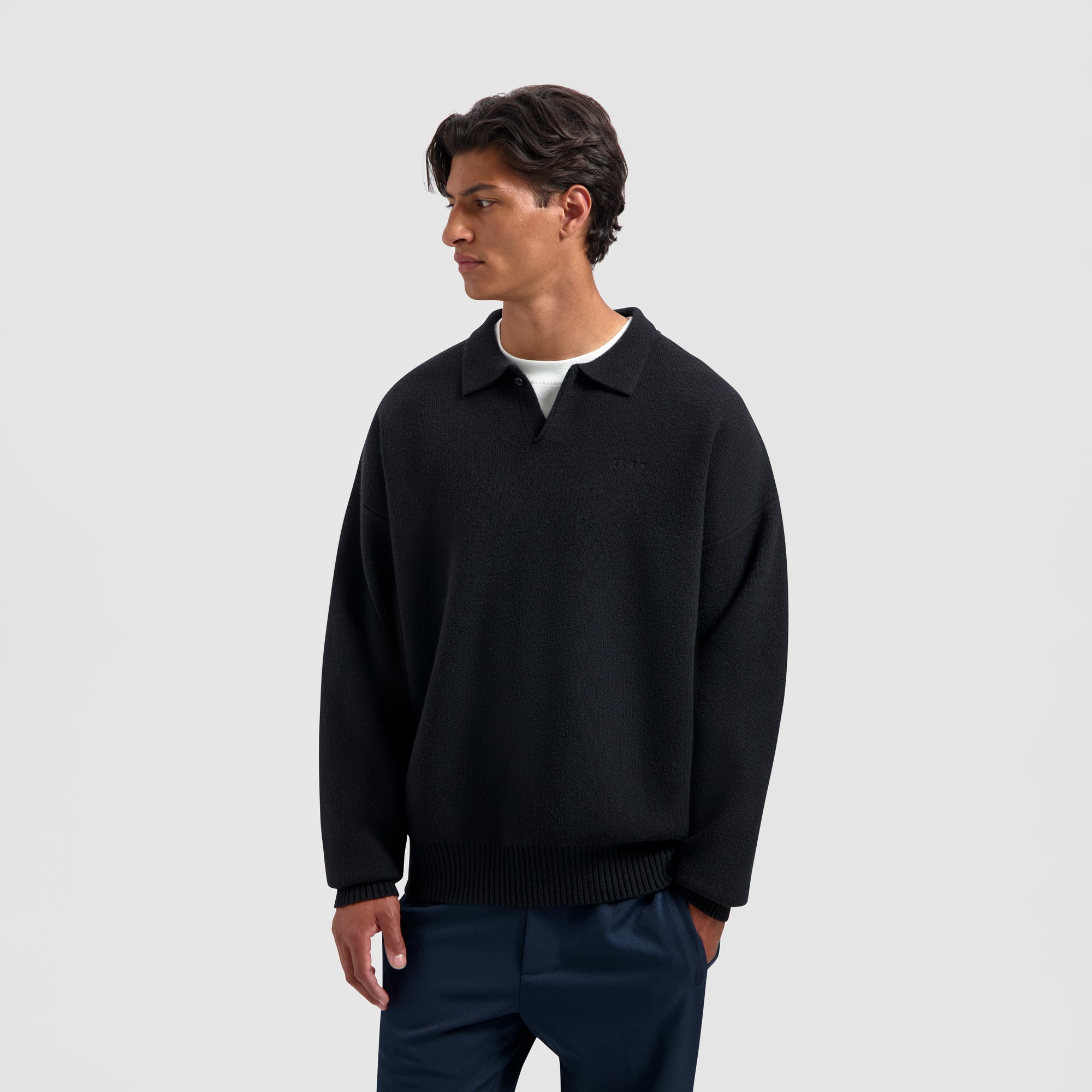 Oversized Knitted Polo - Black