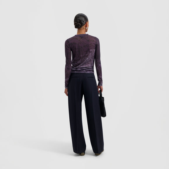 Wool Wide Leg Pant - Navy