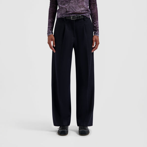 Wool Wide Leg Pant - Navy