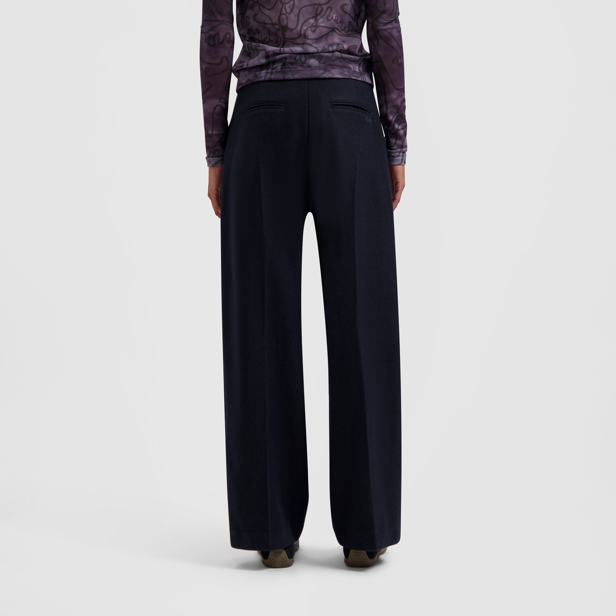 Wool Wide Leg Pant - Navy