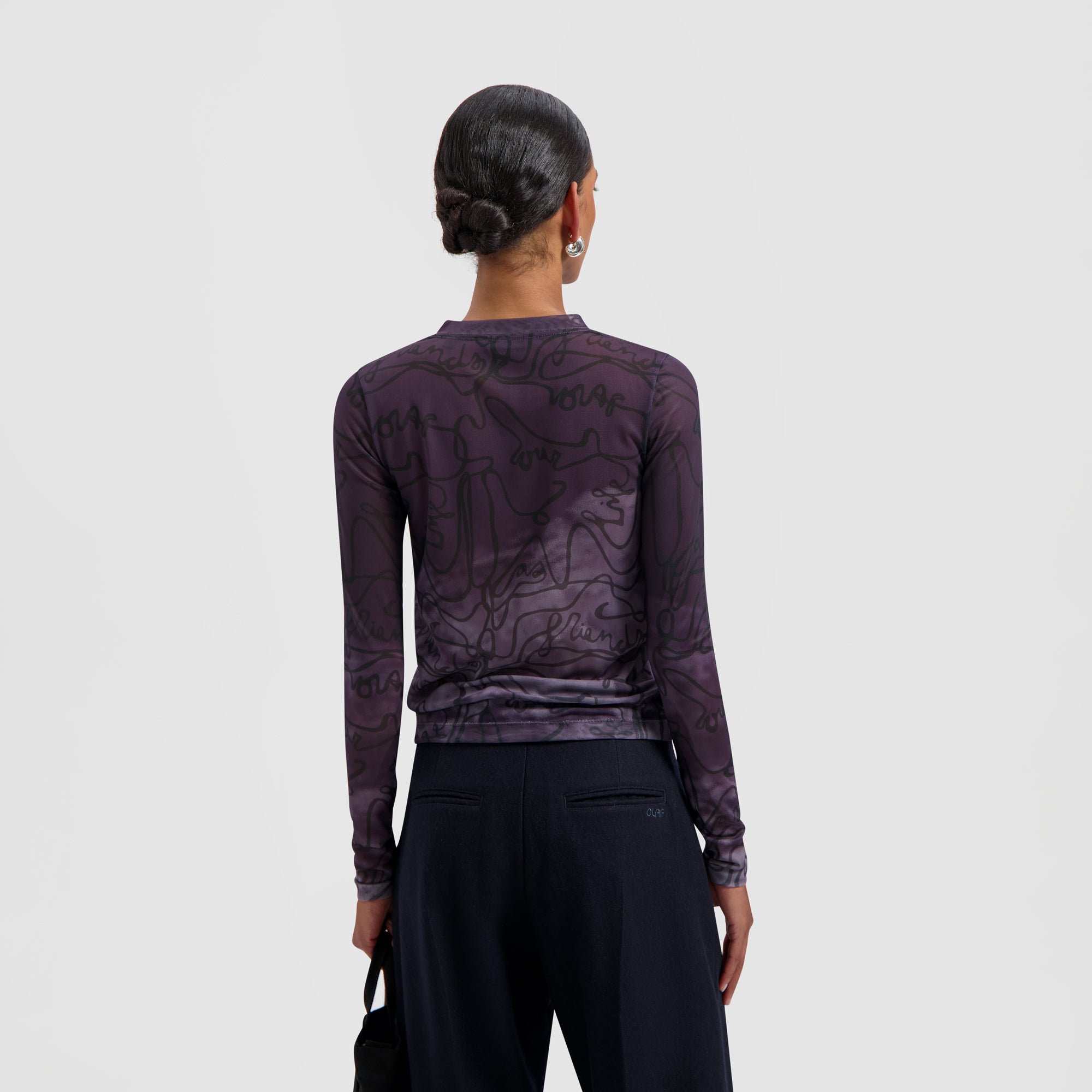 Script AOP Mesh LS Top - Deep Plum