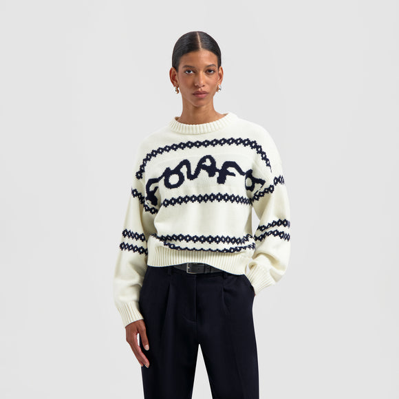 Signature Jacquard Crewneck Knit - Off White