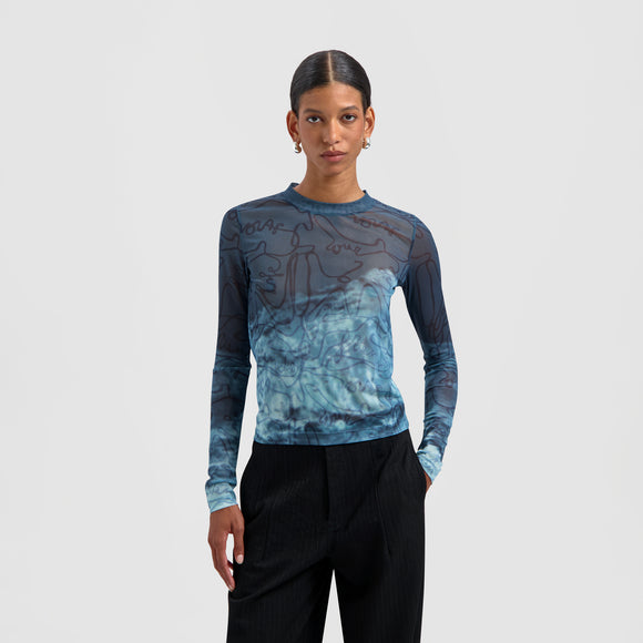 Script AOP Mesh LS Top - Dark Teal Blue