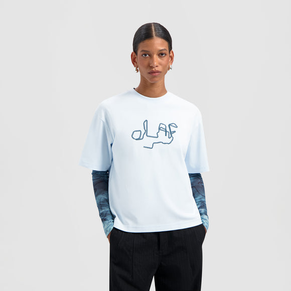 Ribbon Logo Boxy Tee - Light Blue