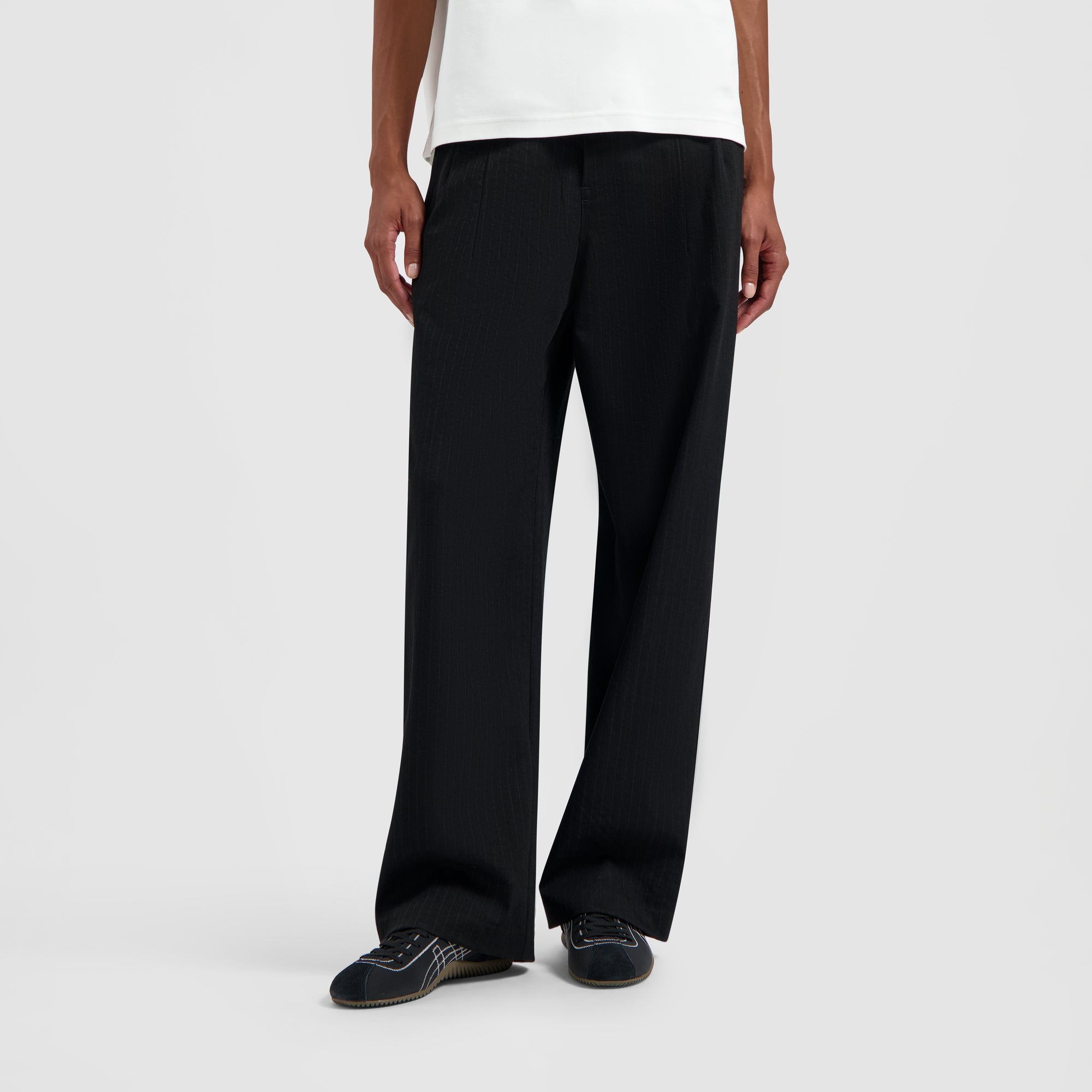 Pinstripe Barrel Leg Pant - Black/White