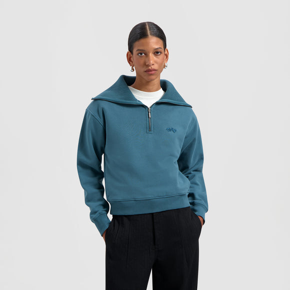 Signature Half Zip Mockneck - Dark Teal Blue