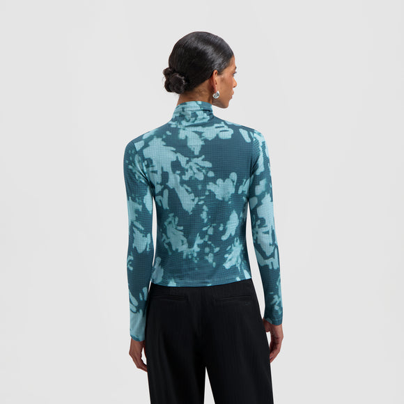 Floral Mockneck LS Top - Dark Teal Blue